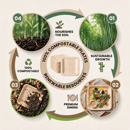 7 in / 10 in Square Bamboo Plates | Wabi - Sabi Elegance &amp; Fine - Grain Texture | 100% Natural &amp; Compostable - Leaf with life