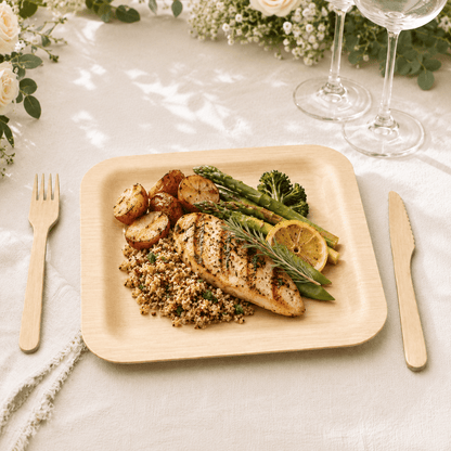 7 in / 10 in Square Bamboo Plates | Wabi-Sabi Elegance &amp; Fine-Grain Texture | 100% Natural &amp; Compostable - Leaf with life
