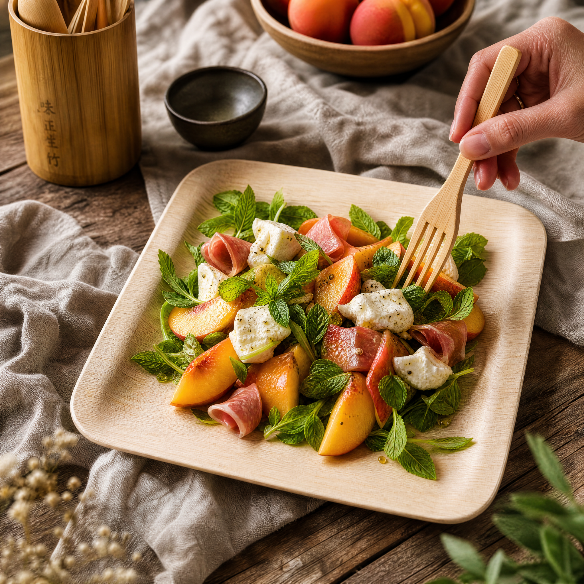 7 in / 10 in Square Bamboo Plates | Wabi - Sabi Elegance &amp; Fine - Grain Texture | 100% Natural &amp; Compostable - Leaf with life