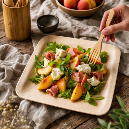 7 in / 10 in Square Bamboo Plates | Wabi - Sabi Elegance &amp; Fine - Grain Texture | 100% Natural &amp; Compostable - Leaf with life