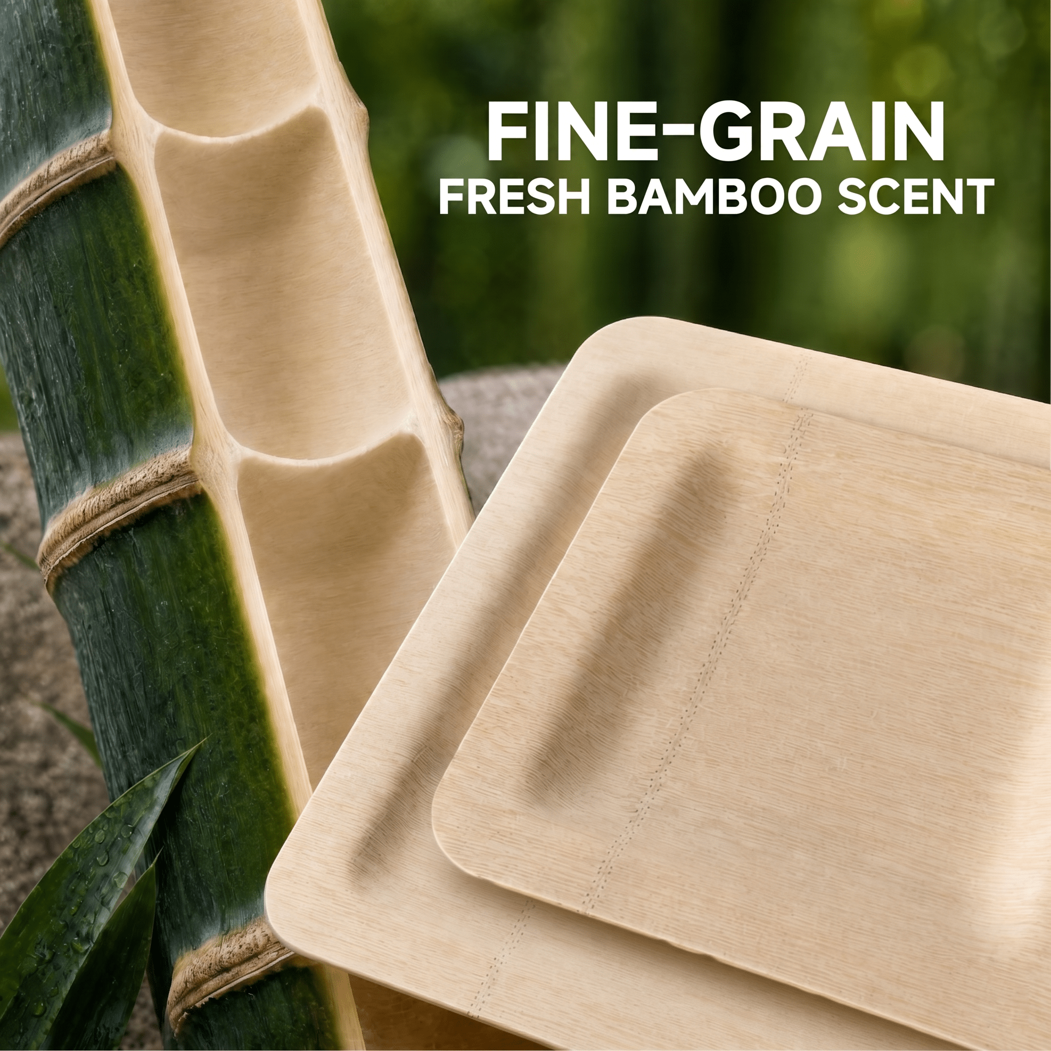 7 in / 10 in Square Bamboo Plates | Wabi - Sabi Elegance &amp; Fine - Grain Texture | 100% Natural &amp; Compostable - Leaf with life