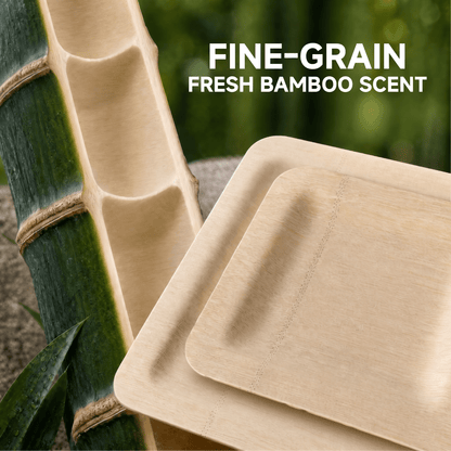 7 in / 10 in Square Bamboo Plates | Wabi - Sabi Elegance &amp; Fine - Grain Texture | 100% Natural &amp; Compostable - Leaf with life