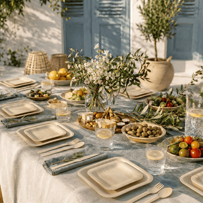 7 in / 10 in Square Bamboo Plates | Wabi - Sabi Elegance &amp; Fine - Grain Texture | 100% Natural &amp; Compostable - Leaf with life