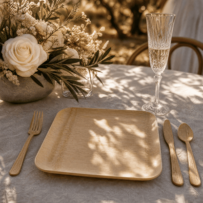 7 in / 10 in Square Bamboo Plates | Wabi - Sabi Elegance &amp; Fine - Grain Texture | 100% Natural &amp; Compostable - Leaf with life