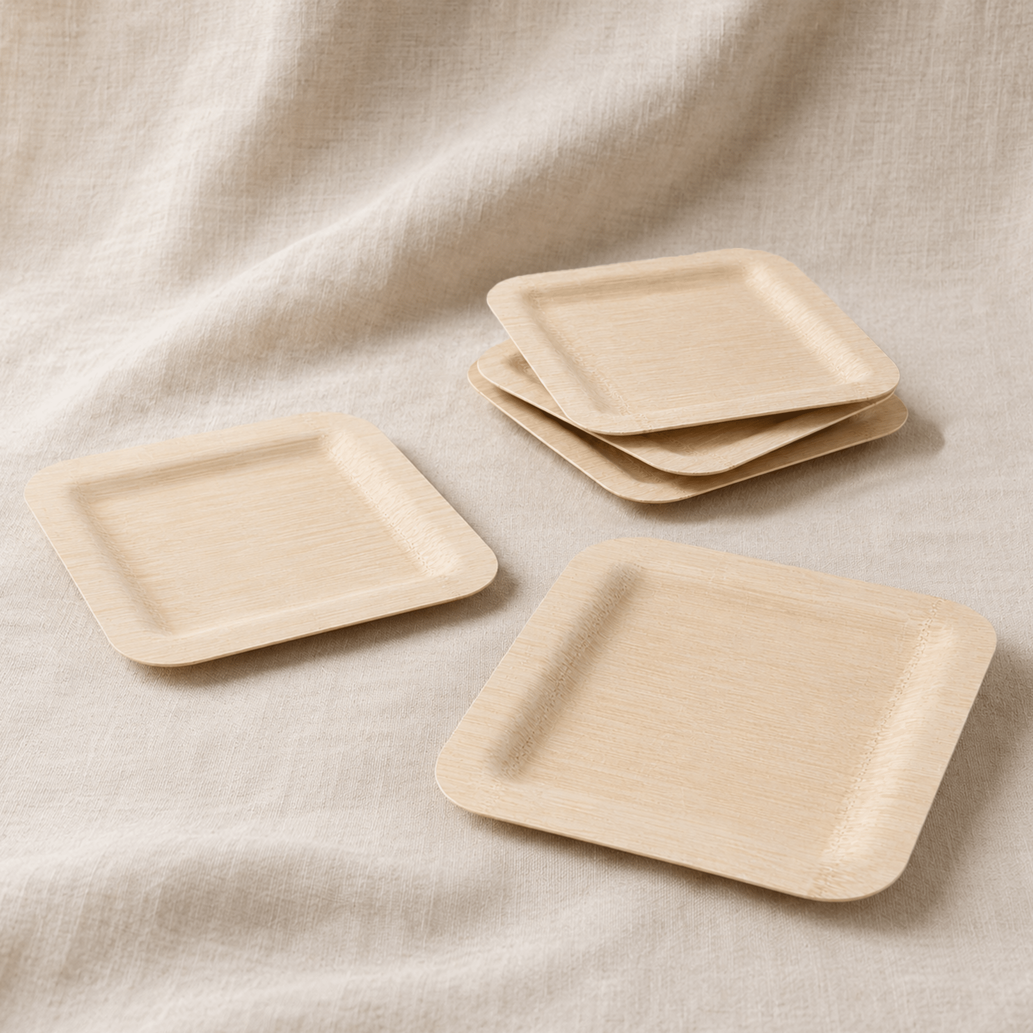 7 in / 10 in Square Bamboo Plates | Wabi-Sabi Elegance &amp; Fine-Grain Texture | 100% Natural &amp; Compostable - Leaf with life