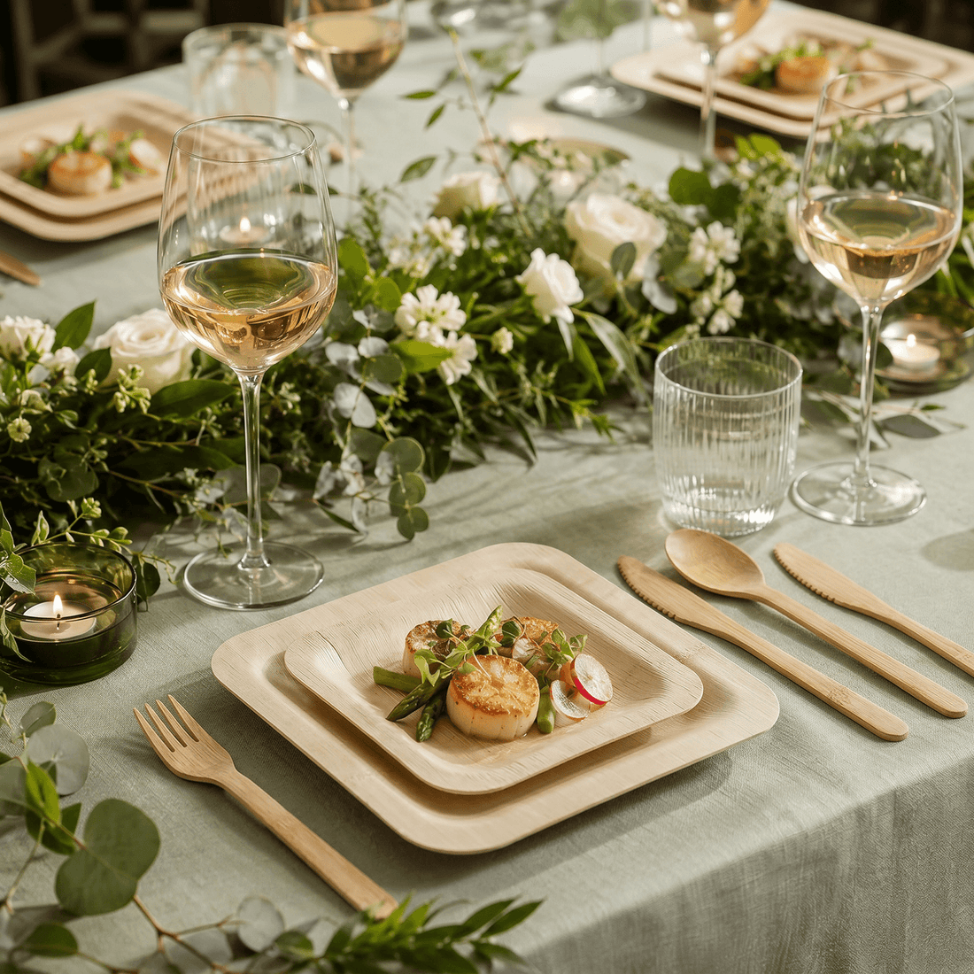 7 in / 10 in Square Bamboo Plates | Wabi - Sabi Elegance &amp; Fine - Grain Texture | 100% Natural &amp; Compostable - Leaf with life