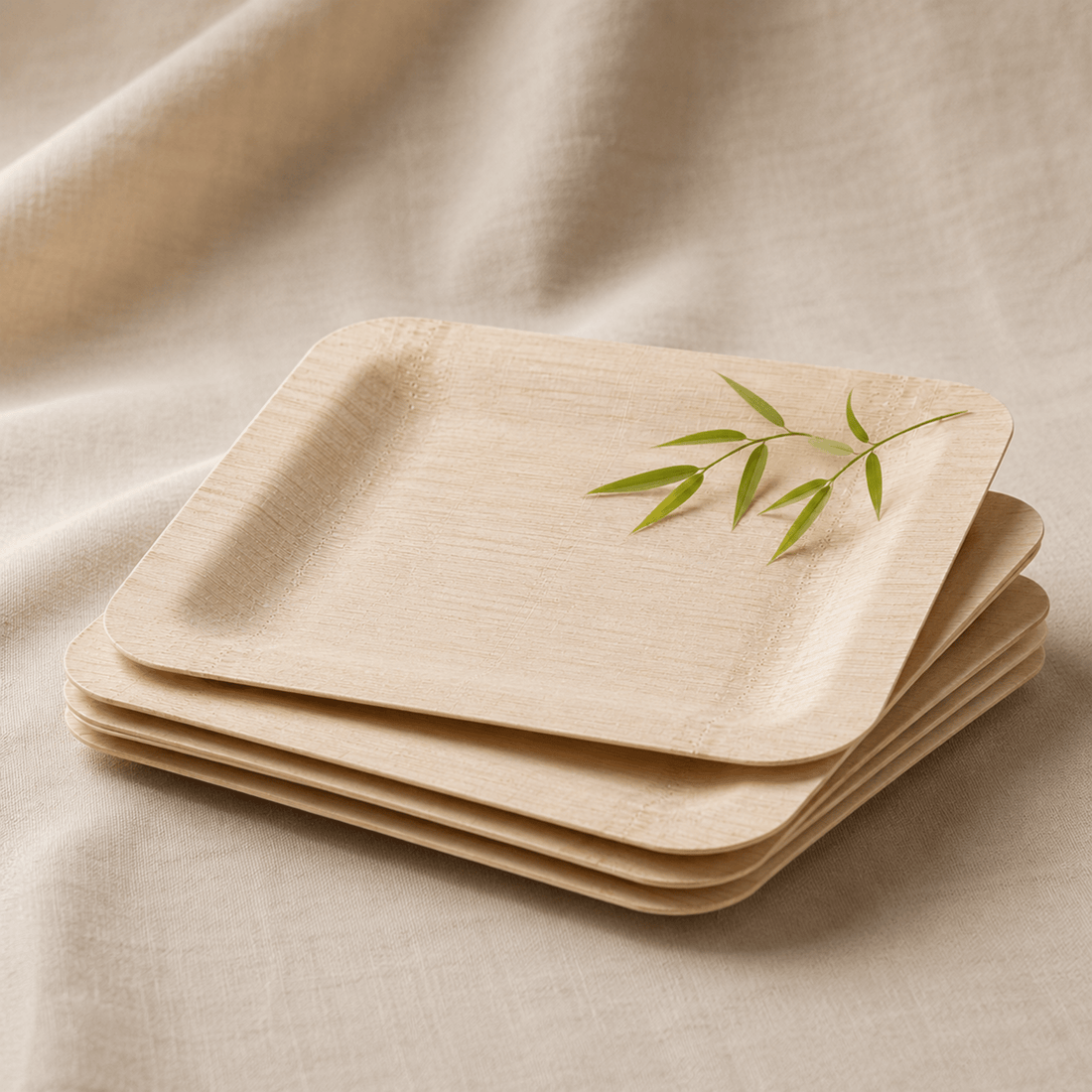 7 in / 10 in Square Bamboo Plates | Wabi-Sabi Elegance &amp; Fine-Grain Texture | 100% Natural &amp; Compostable - Leaf with life