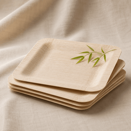 7 in / 10 in Square Bamboo Plates | Wabi-Sabi Elegance &amp; Fine-Grain Texture | 100% Natural &amp; Compostable - Leaf with life