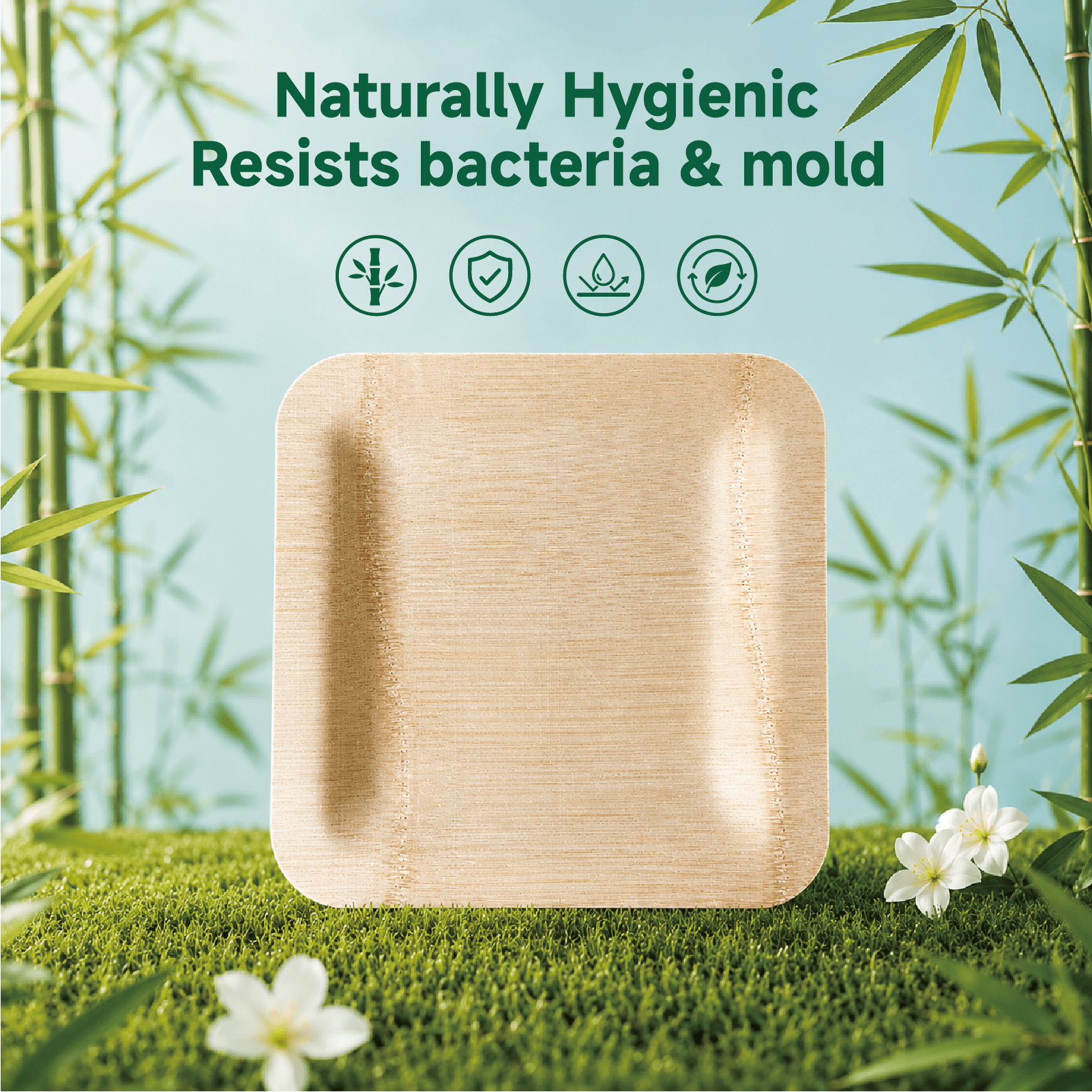 7 in / 10 in Square Bamboo Plates | Wabi - Sabi Elegance &amp; Fine - Grain Texture | 100% Natural &amp; Compostable - Leaf with life