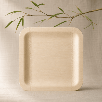 7 in / 10 in Square Bamboo Plates | Wabi-Sabi Elegance &amp; Fine-Grain Texture | 100% Natural &amp; Compostable - Leaf with life