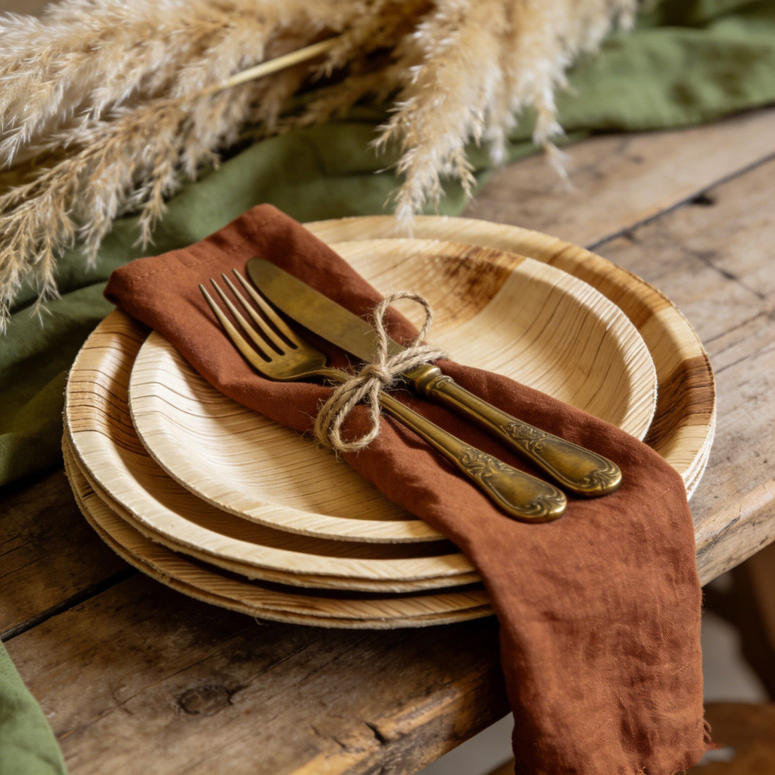 7.5" &amp; 10" Round Palm Leaf Plates Sets - Compostable Dinnerware Set for Weddings &amp; Catering - Leaf with life