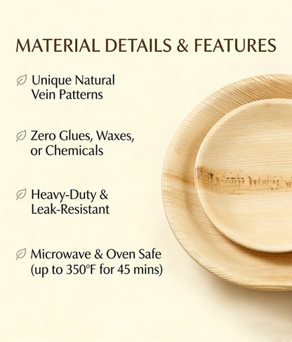 7.5" &amp; 10" Round Palm Leaf Plates Sets - Compostable Dinnerware Set for Weddings &amp; Catering - Leaf with life