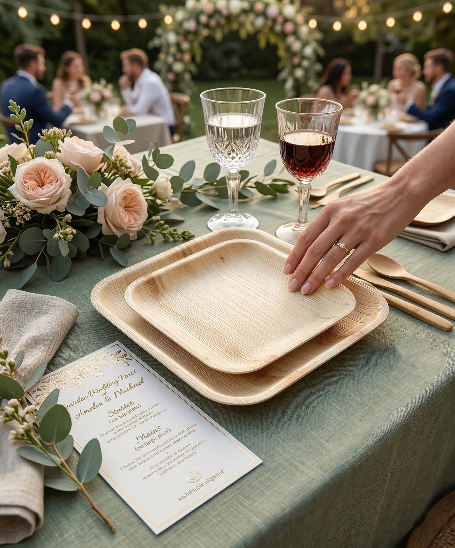 7.85" &amp; 10" Square Palm Leaf Plates Sets - Compostable Modern Dinnerware for Weddings &amp; Events - Leaf with life