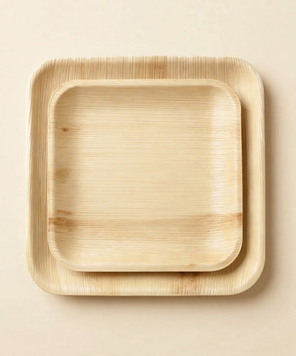 7.85" &amp; 10" Square Palm Leaf Plates Sets - Compostable Modern Dinnerware for Weddings &amp; Events - Leaf with life