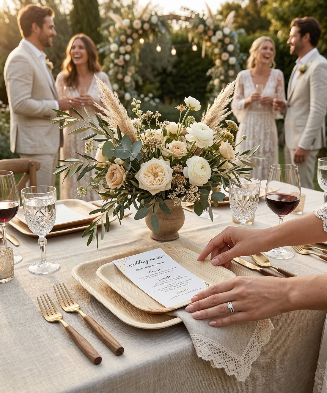 7.85" & 10" Square Palm Leaf Plates Sets - Compostable Modern Dinnerware for Weddings & Events - Leaf with life