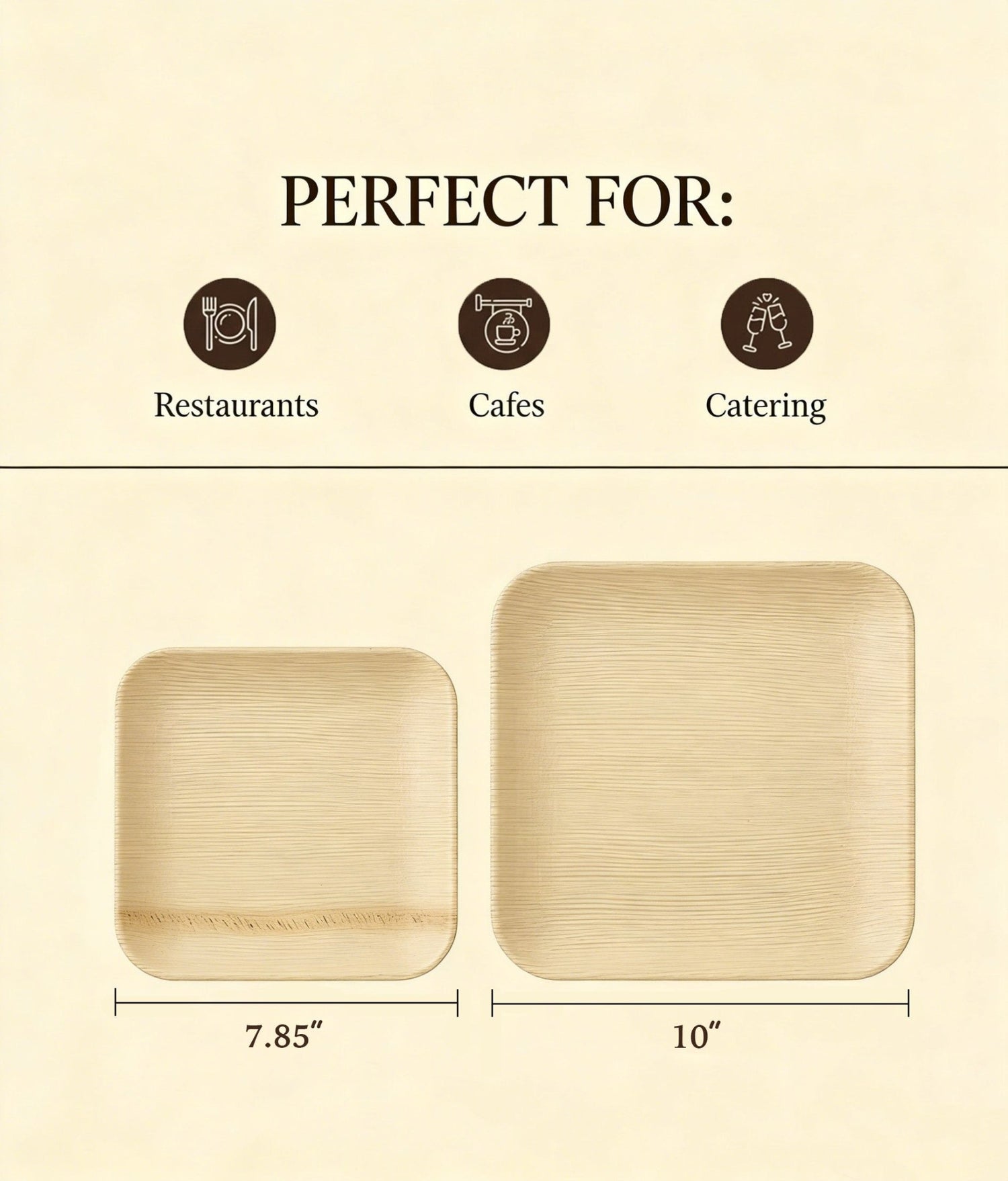 7.85" &amp; 10" Square Palm Leaf Plates Sets - Compostable Modern Dinnerware for Weddings &amp; Events - Leaf with life