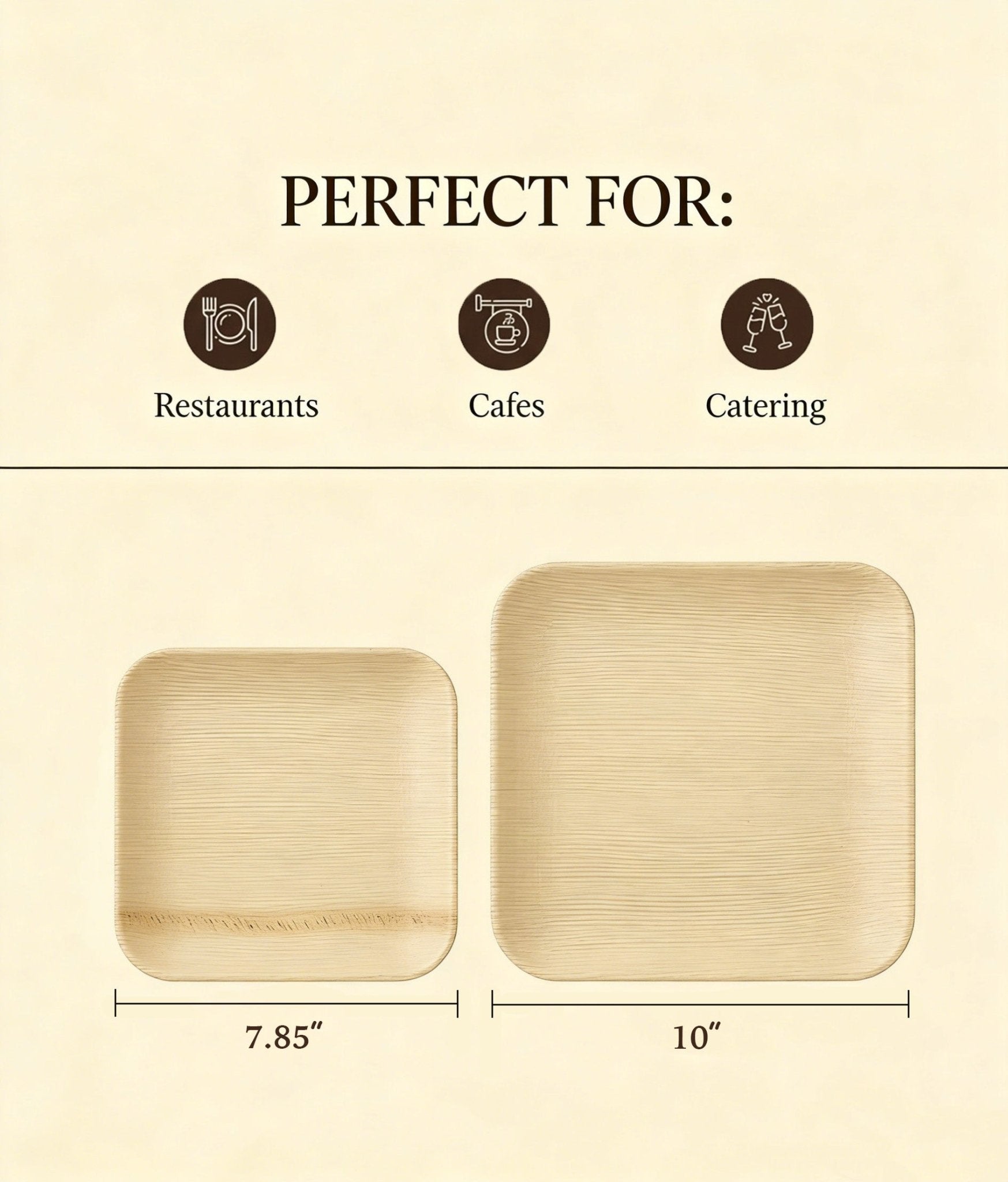 7.85" &amp; 10" Square Palm Leaf Plates Sets - Compostable Modern Dinnerware for Weddings &amp; Events - Leaf with life