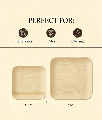 7.85" &amp; 10" Square Palm Leaf Plates Sets - Compostable Modern Dinnerware for Weddings &amp; Events - Leaf with life