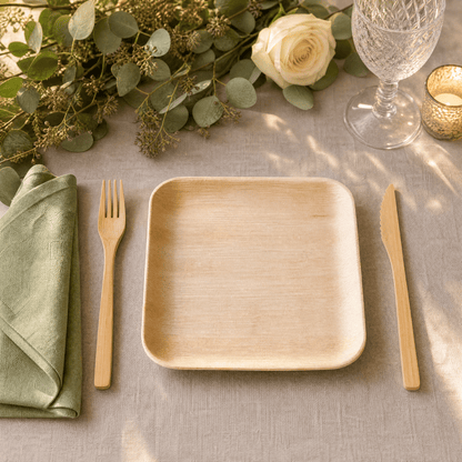 8 in Square Palm Leaf Plates - Heavy - Duty Sustainable Plates for Parties &amp; Events - Leaf with life