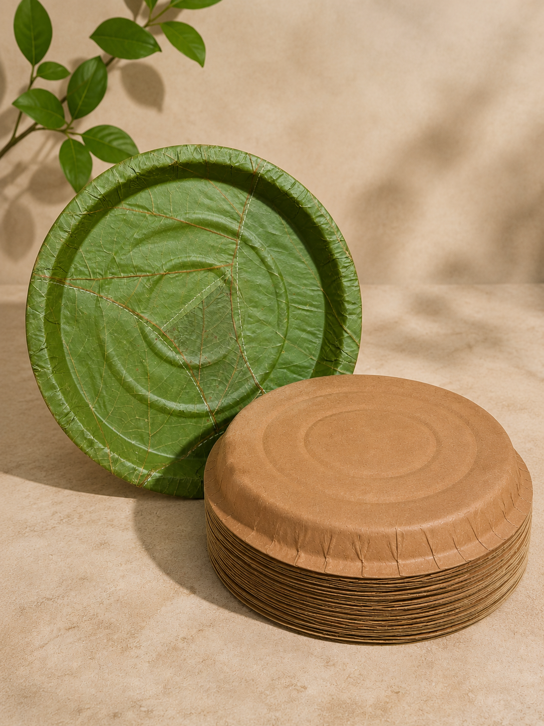 9" Sal Leaf Plates - Natural Round Plates for Meals, Salads, Picnics &amp; Catering