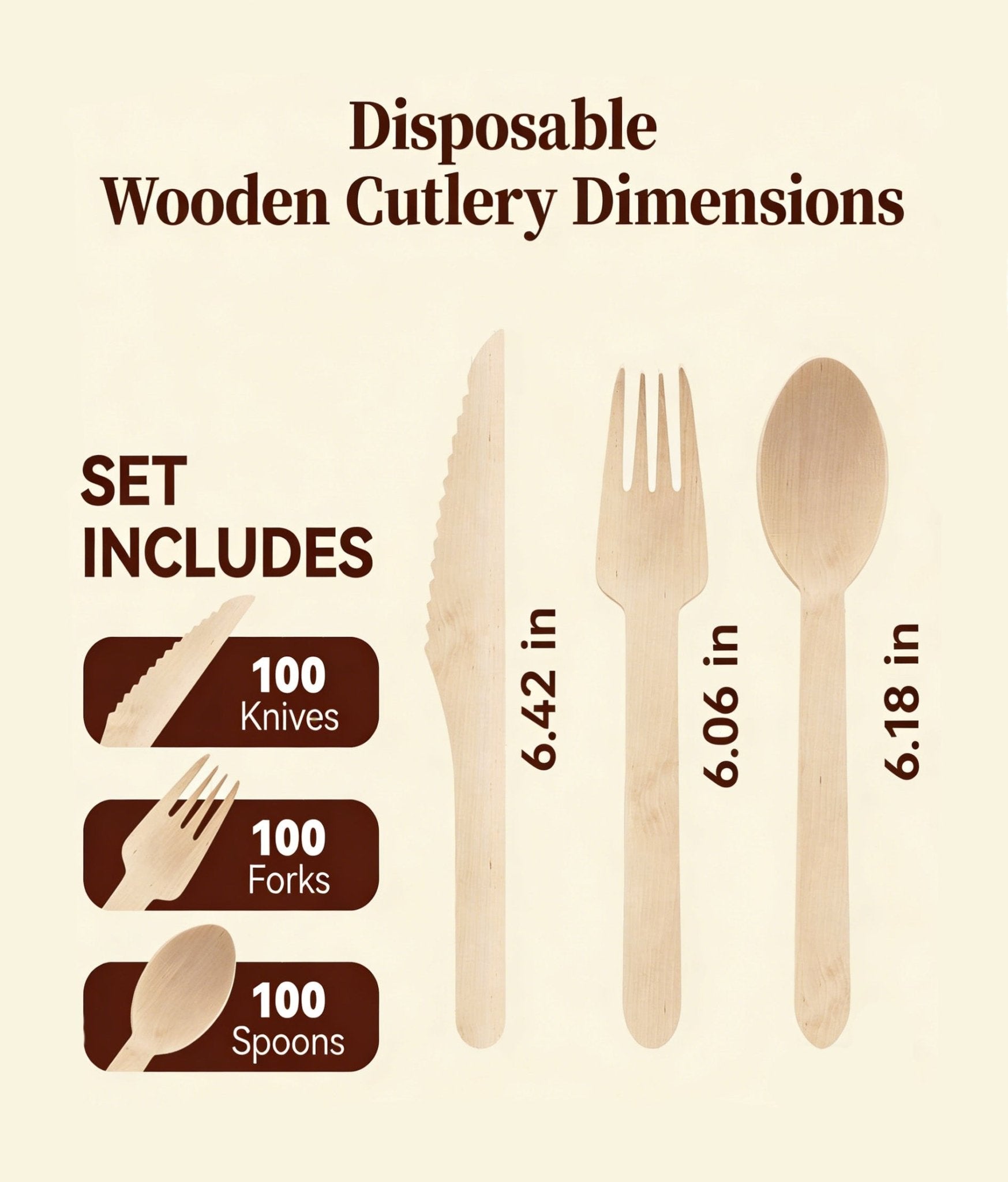 Compostable Splinter - Free Wooden Cutlery Set - Heavy - Duty Fork, Knife &amp; Spoon for Events - Leaf with life