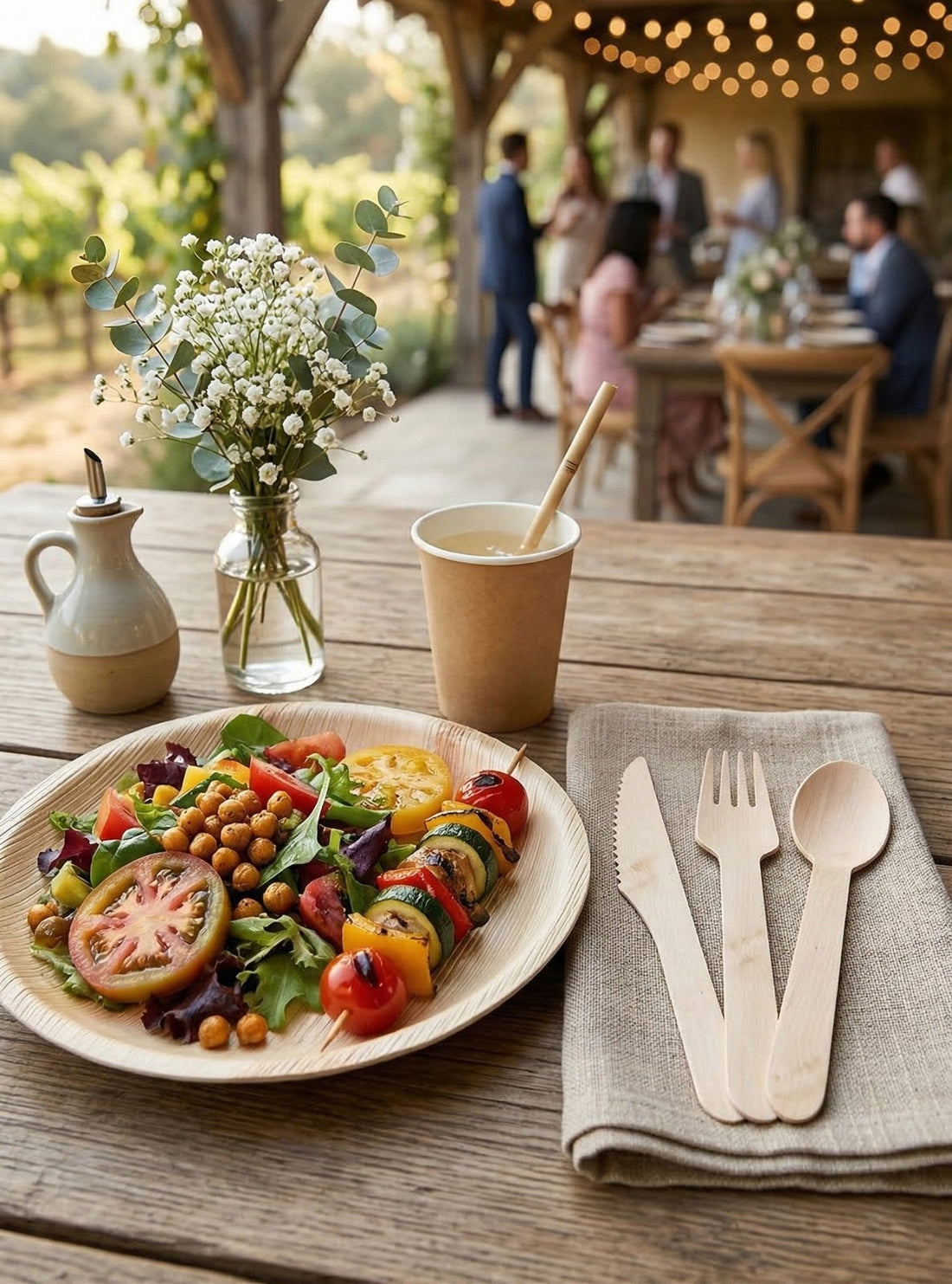 Compostable Splinter - Free Wooden Cutlery Set - Heavy - Duty Fork, Knife &amp; Spoon for Events - Leaf with life