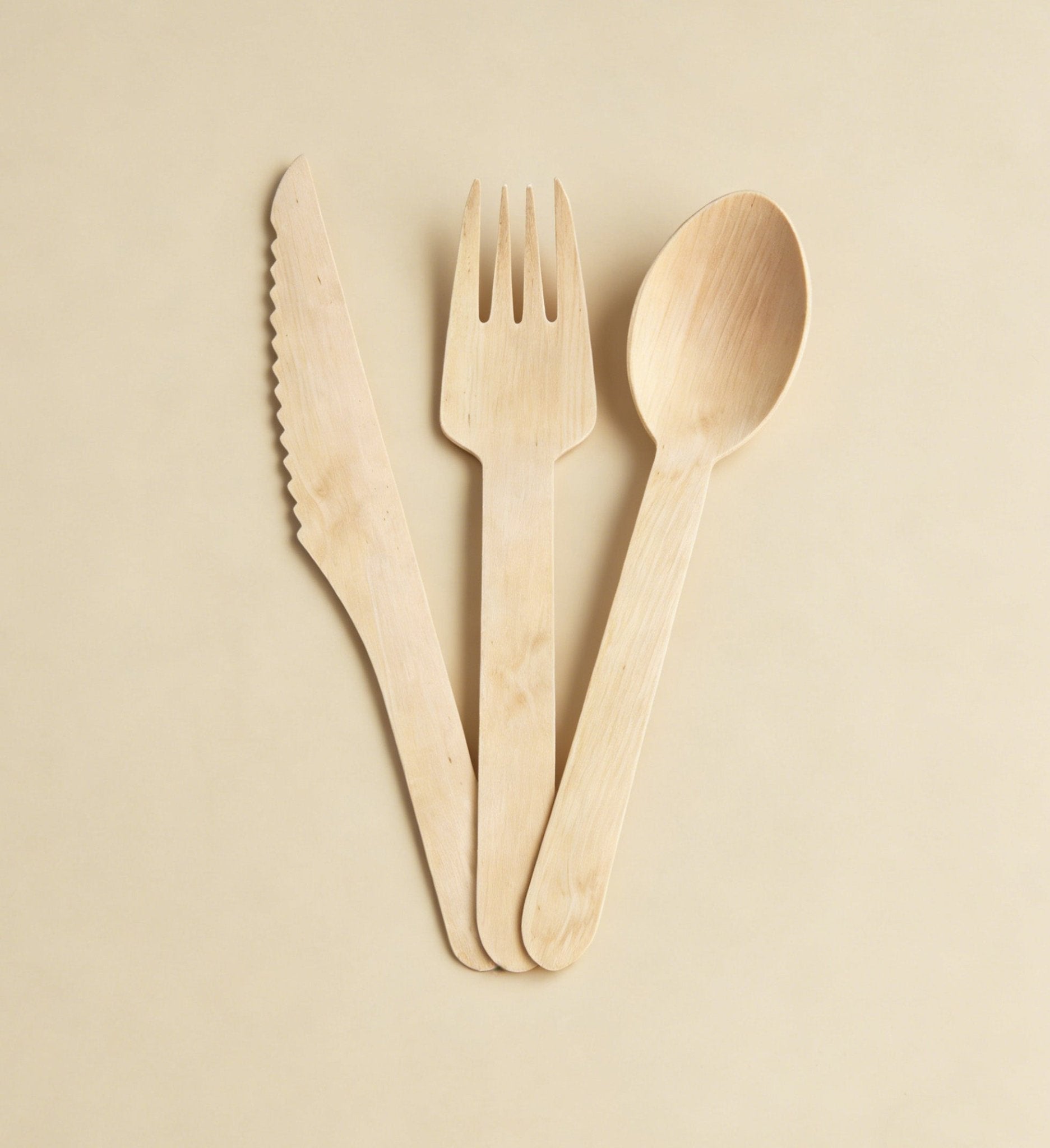 Compostable Splinter - Free Wooden Cutlery Set - Heavy - Duty Fork, Knife &amp; Spoon for Events - Leaf with life