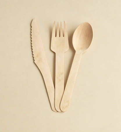 Compostable Splinter - Free Wooden Cutlery Set - Heavy - Duty Fork, Knife &amp; Spoon for Events - Leaf with life