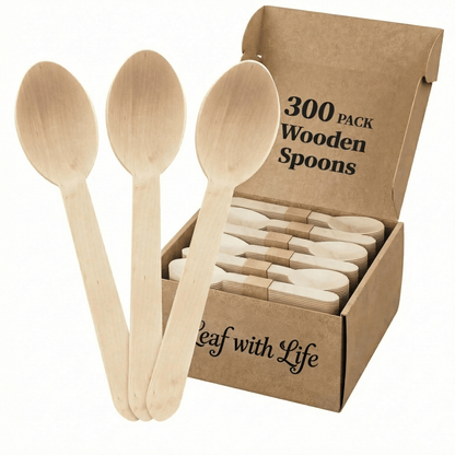 Compostable Splinter - Free Wooden Cutlery Set - Heavy - Duty Fork, Knife &amp; Spoon for Events - Leaf with life