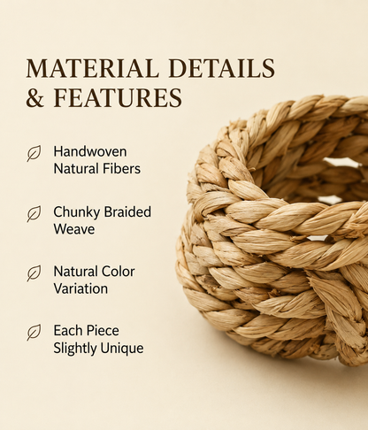 Handwoven Corn Husk Napkin Rings for Weddings &amp; Dining, Set of 6