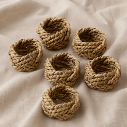 Handwoven Corn Husk Napkin Rings for Weddings &amp; Dining, Set of 6 - Leaf with life