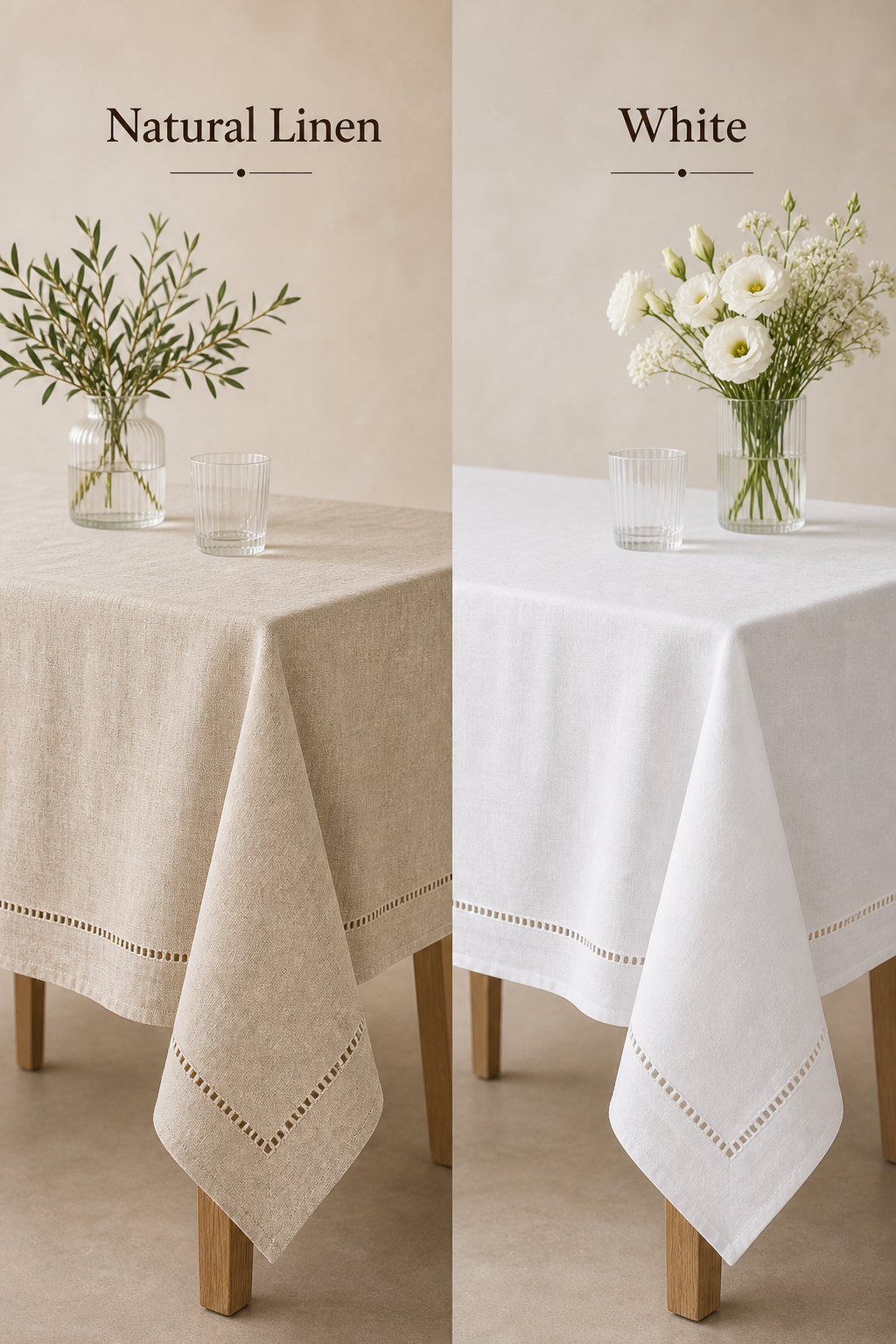 100% Pure Linen Tablecloth - Classic Hemstitch Rectangular Table Cover for Gatherings, Dining &amp; Celebrations