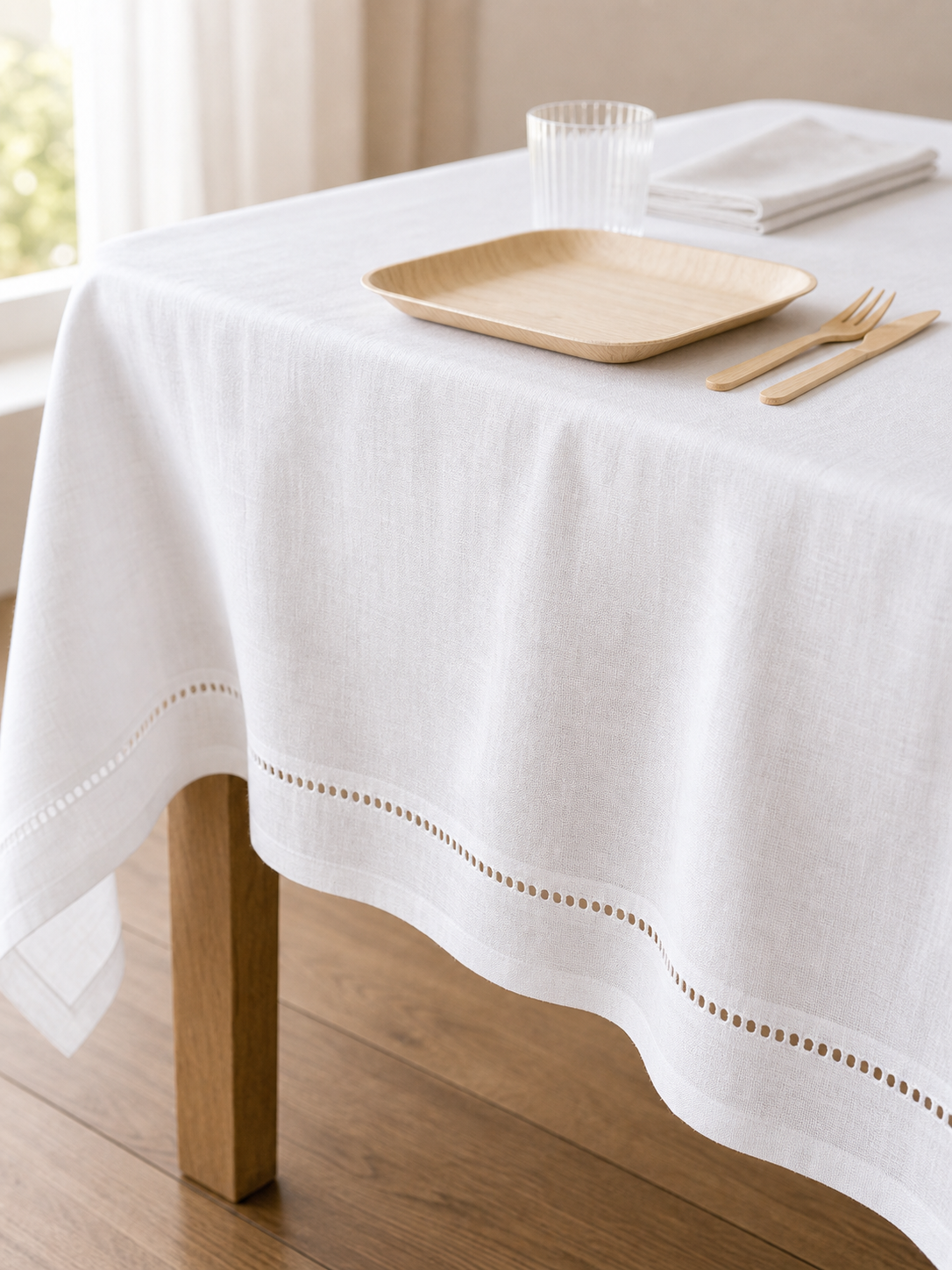 100% Pure Linen Tablecloth - Classic Hemstitch Rectangular Table Cover for Gatherings, Dining &amp; Celebrations