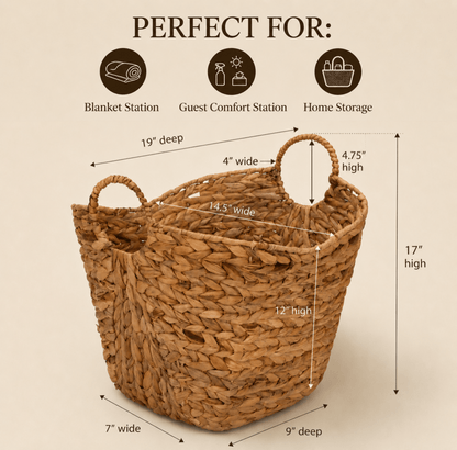 Large Water Hyacinth Wedding Comfort Basket - Woven Blanket Storage for Outdoor Ceremonies - Leaf with life