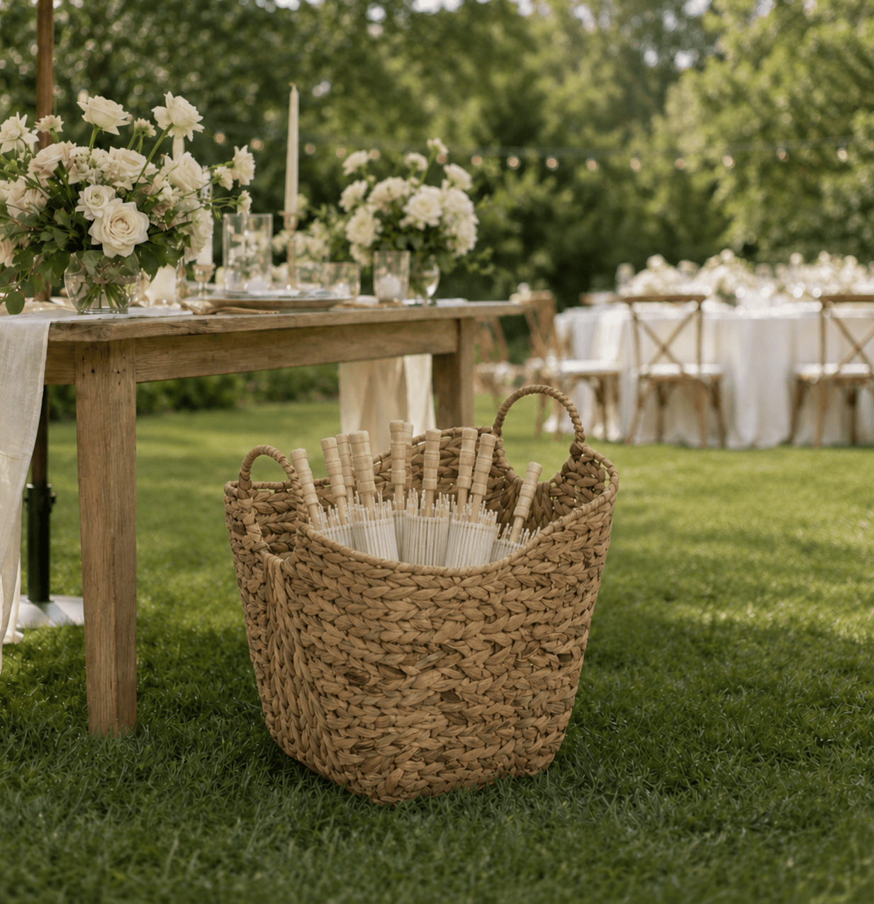 Large Water Hyacinth Wedding Comfort Basket - Woven Blanket Storage for Outdoor Ceremonies - Leaf with life