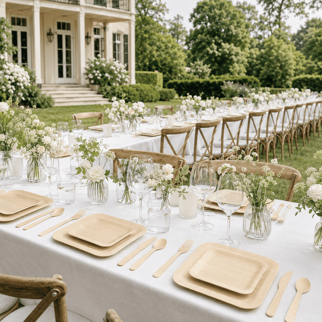 Premium Bamboo Wedding Dinnerware Set - Serves 100 Guests - Leaf with life