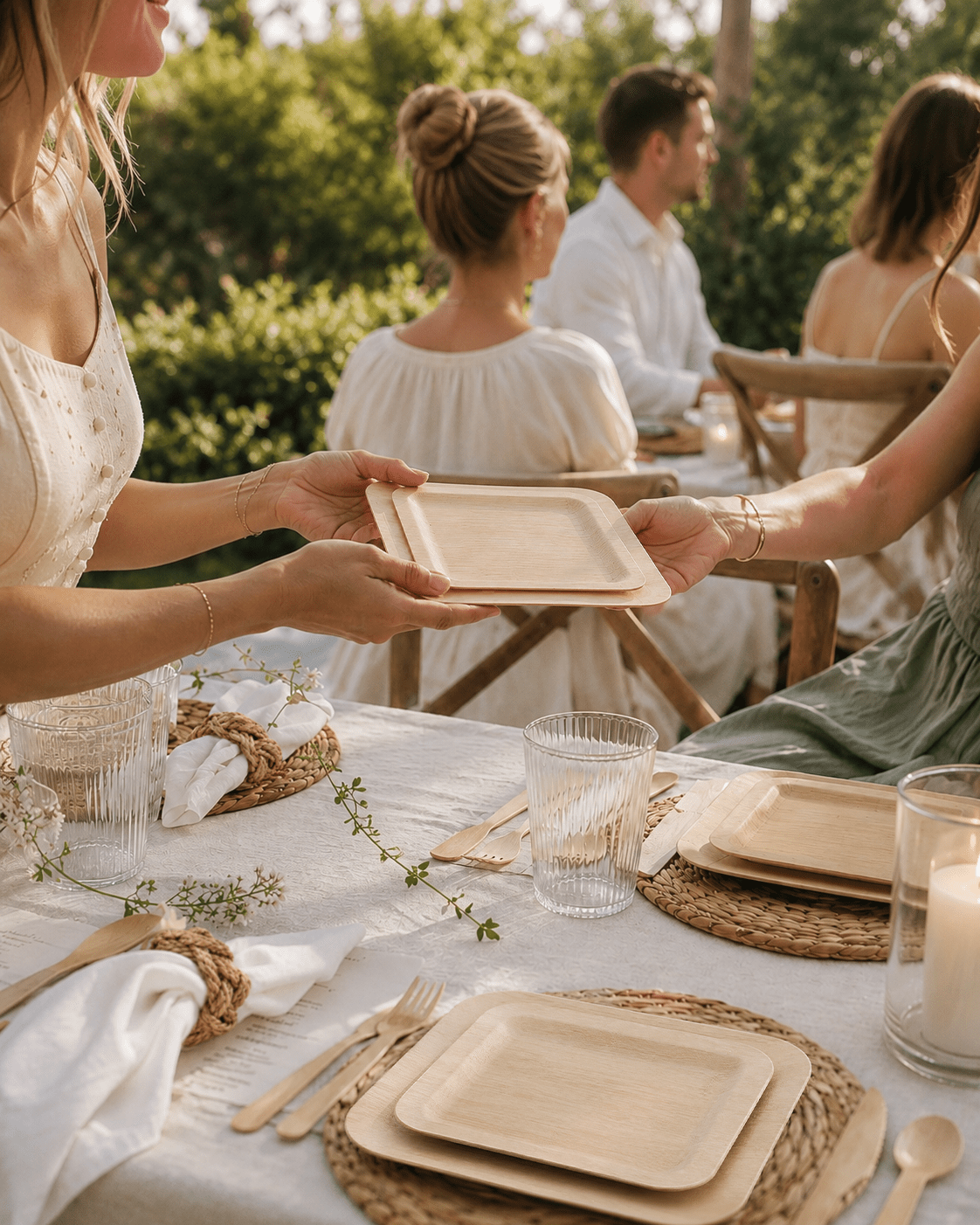Premium Bamboo Wedding Dinnerware Set - Serves 100 Guests - Leaf with life
