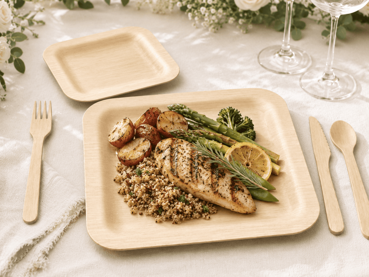 Premium Bamboo Wedding Dinnerware Set - Serves 100 Guests - Leaf with life