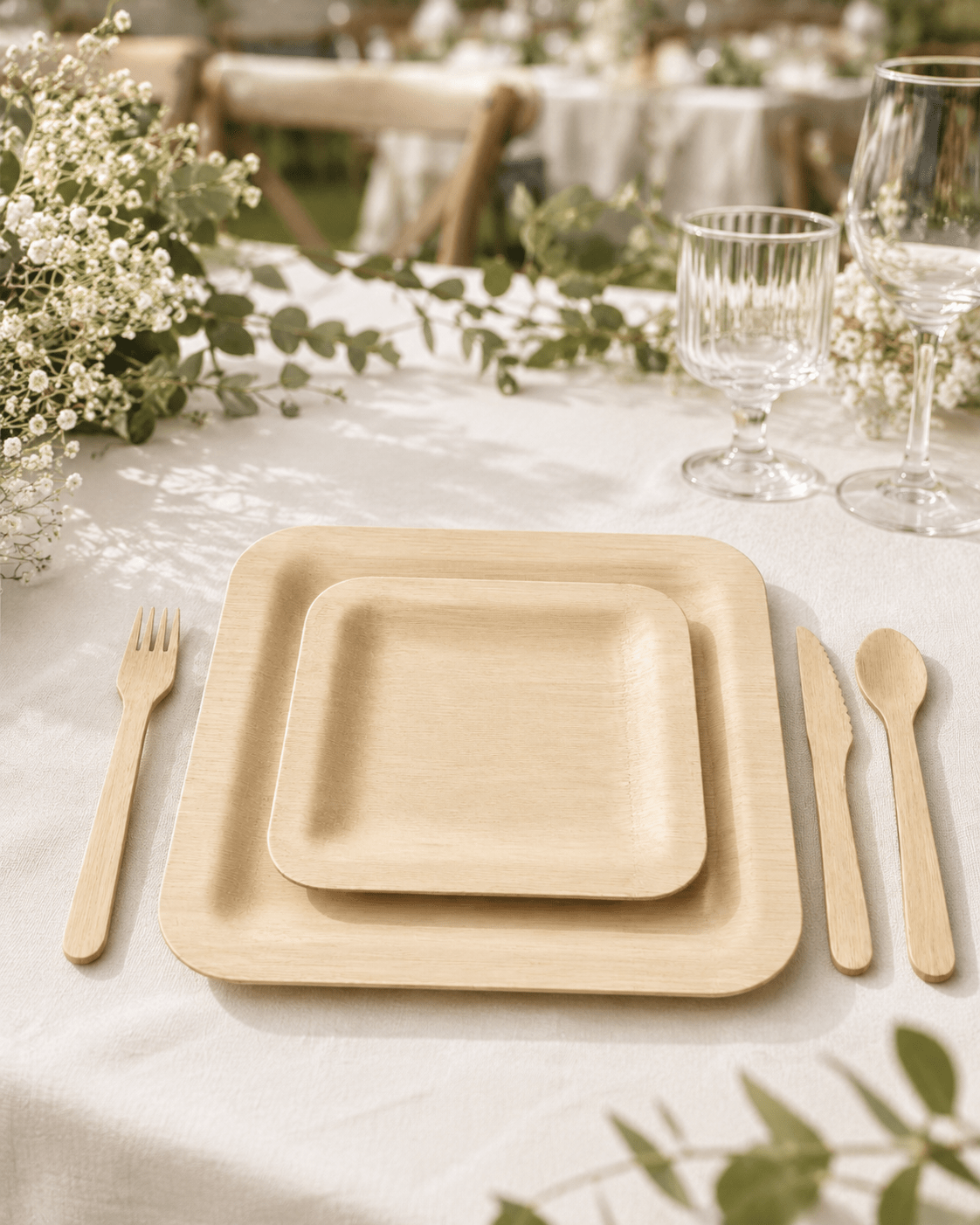 Premium Bamboo Wedding Dinnerware Set - Serves 100 Guests - Leaf with life