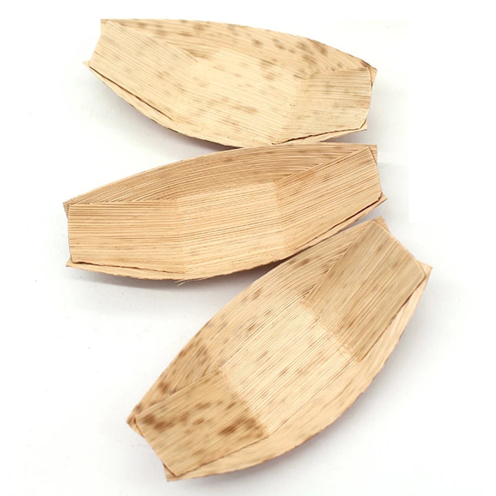 Premium Eco - Friendly Bamboo Food Boats - Disposable Catering Serving Trays for Parties &amp; Events - Leaf with life