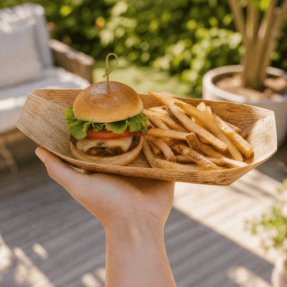 Premium Eco - Friendly Bamboo Food Boats - Disposable Catering Serving Trays for Parties &amp; Events - Leaf with life