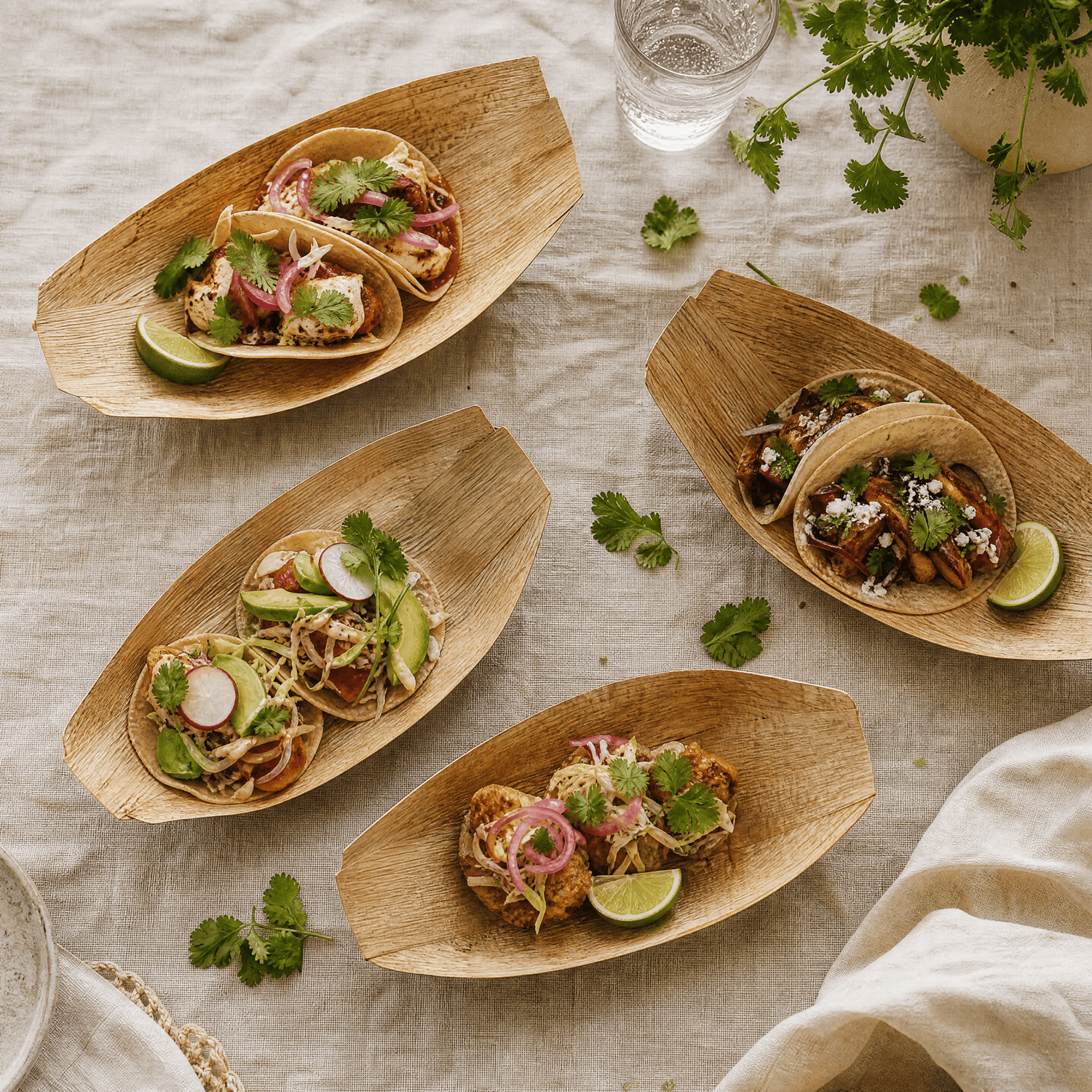 Premium Eco - Friendly Bamboo Food Boats - Disposable Catering Serving Trays for Parties &amp; Events - Leaf with life