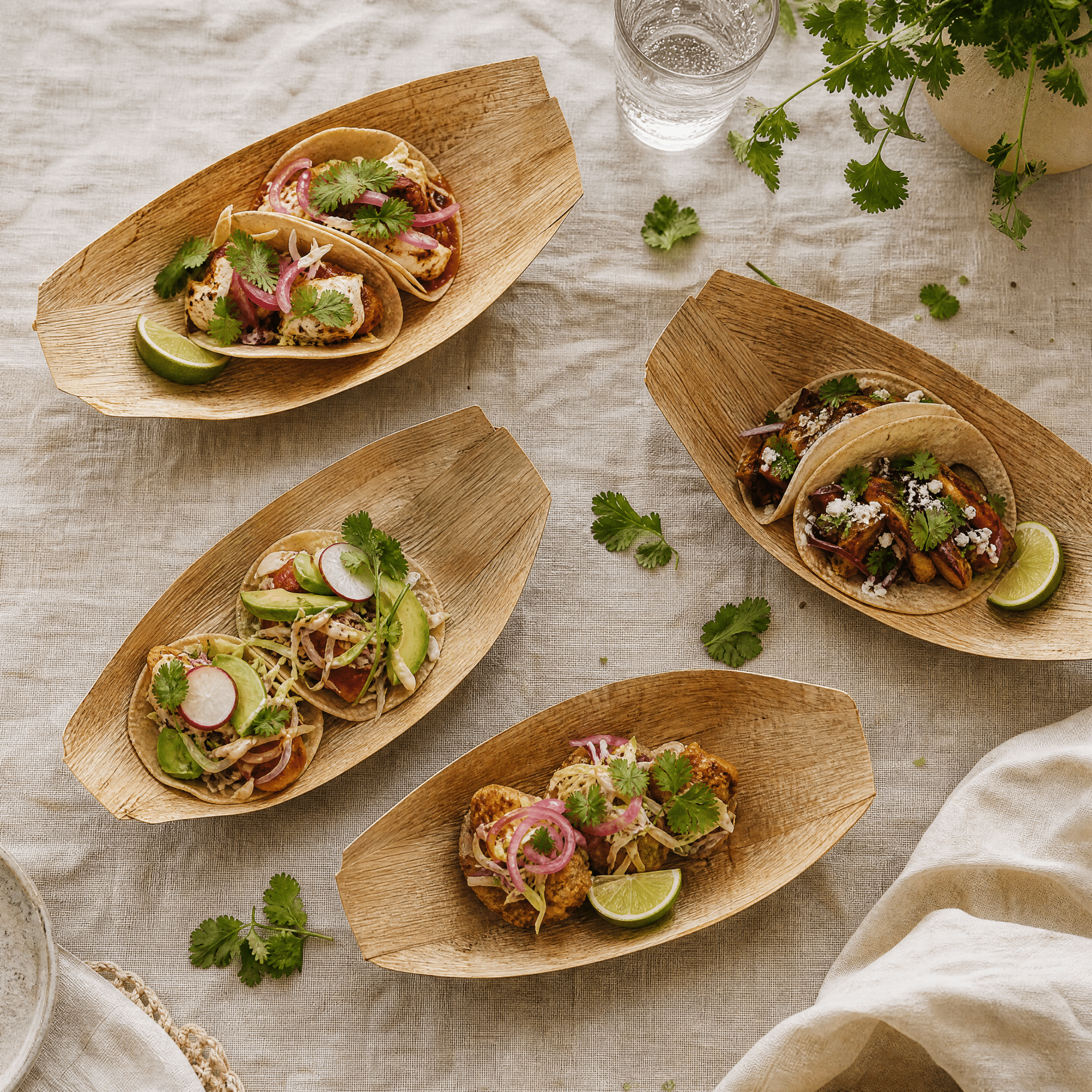 Premium Eco - Friendly Bamboo Food Boats - Disposable Catering Serving Trays for Parties &amp; Events - Leaf with life