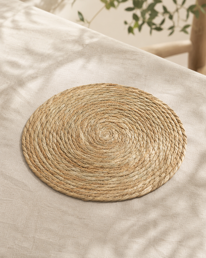 12" Round Water Hyacinth Placemats - Handwoven Table Mats for Weddings &amp; Gatherings -  Leaf with Life