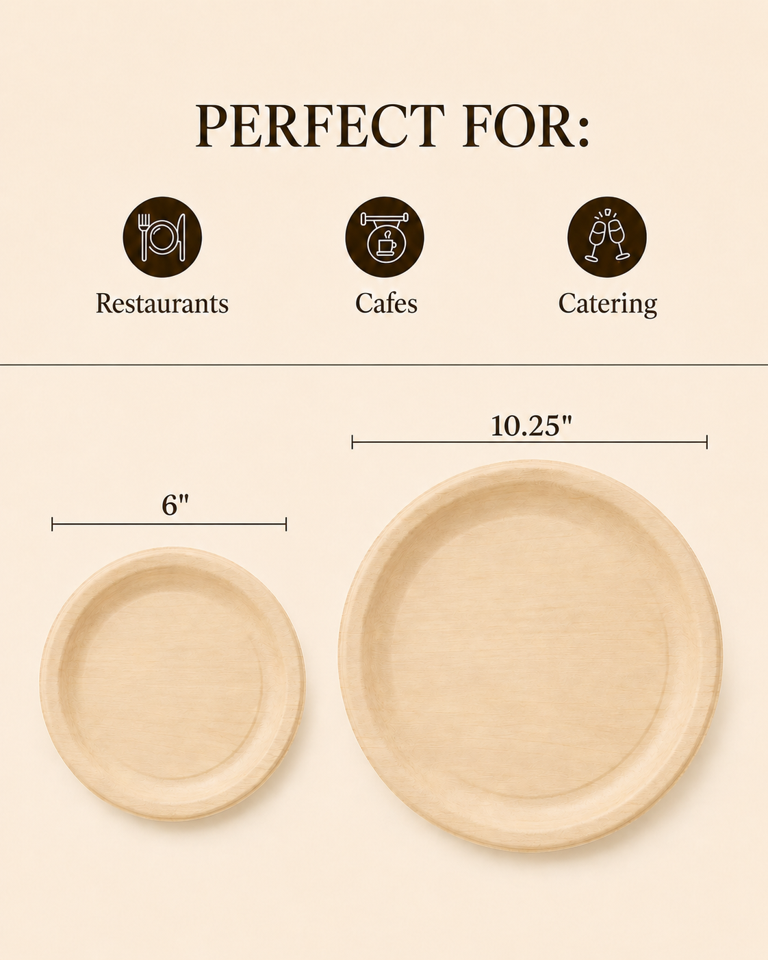 6" &amp; 10.25" Round Poplar Wooden Plate Set - Appetizer &amp; Dinner Plates for Gatherings