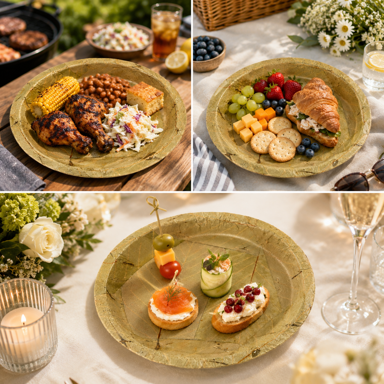 11" Sal Leaf Dinner Plates - Naturally Textured Leaf Plates for Gatherings, Picnics &amp; Catering