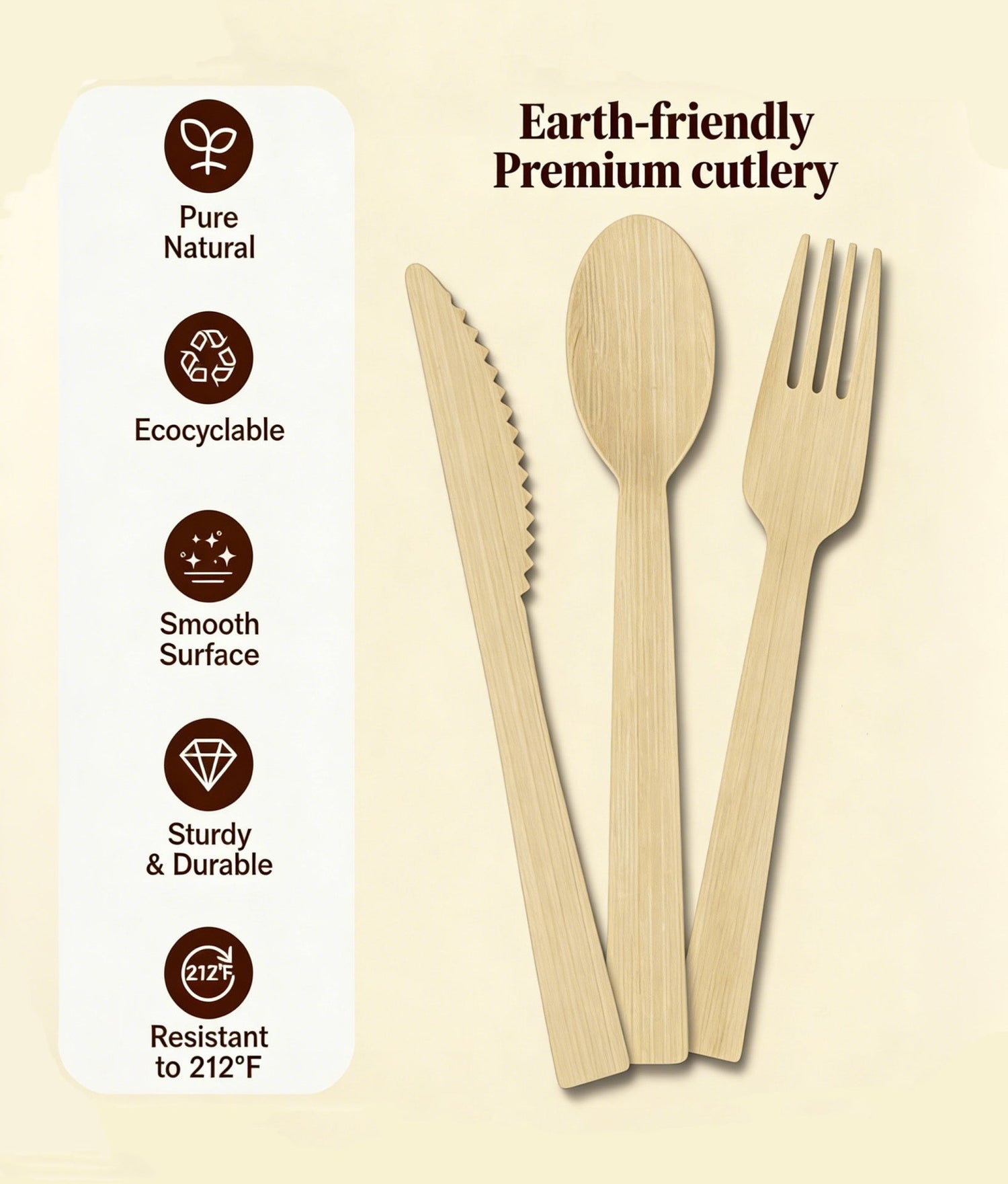 Sturdy Splinter - Free Bamboo Cutlery Set - Compostable Fork, Knife &amp; Spoon for Events - Leaf with life