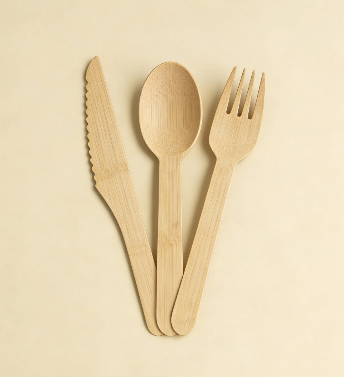 Sturdy Splinter - Free Bamboo Cutlery Set - Compostable Fork, Knife &amp; Spoon for Events - Leaf with life