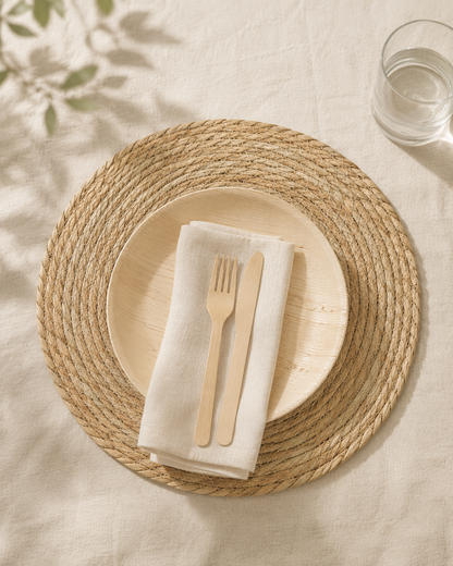 12" Round Water Hyacinth Placemats - Handwoven Table Mats for Weddings &amp; Gatherings -  Leaf with Life