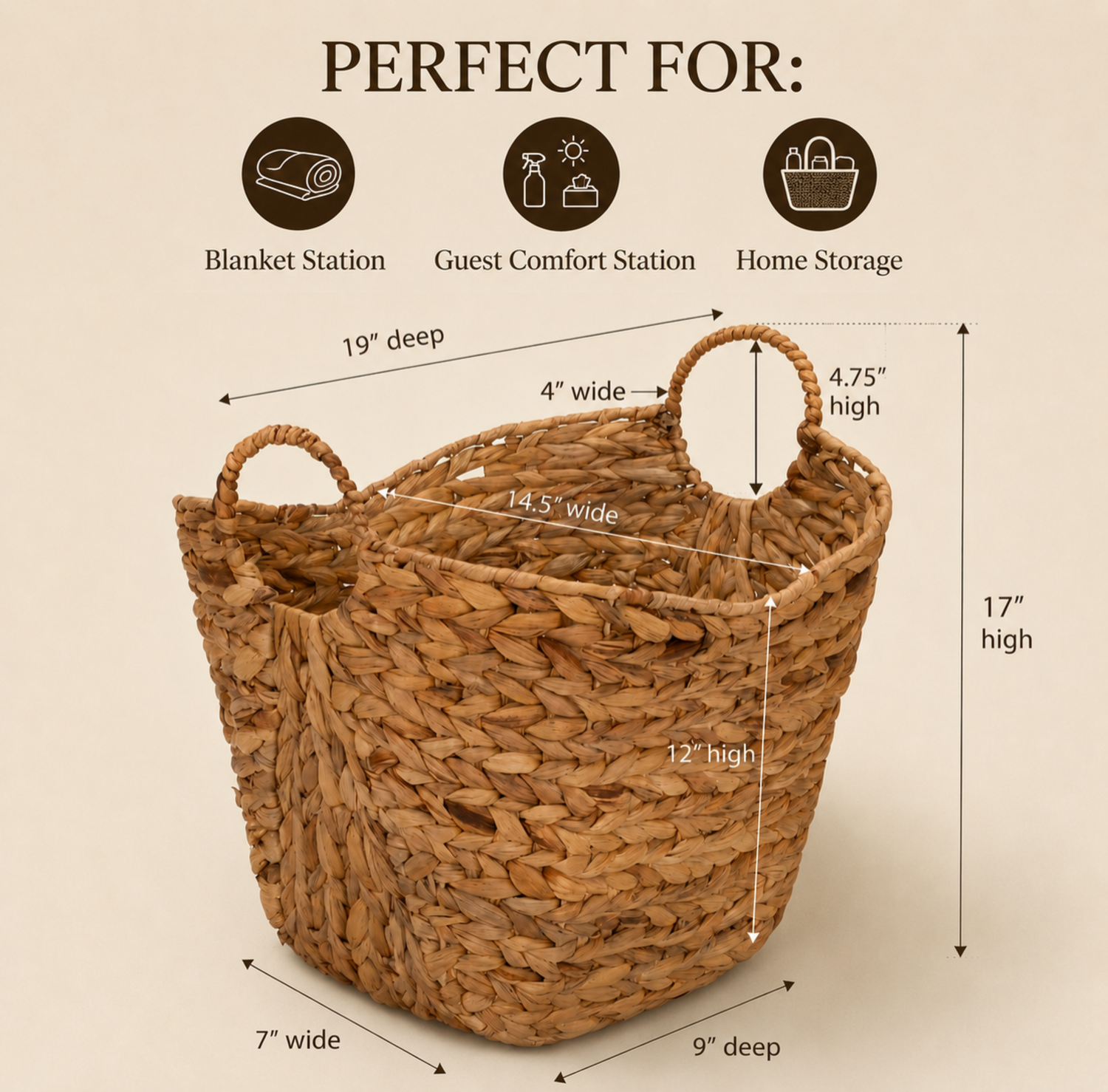 Large Water Hyacinth Wedding Comfort Basket - Woven Blanket Storage for Outdoor Ceremonies